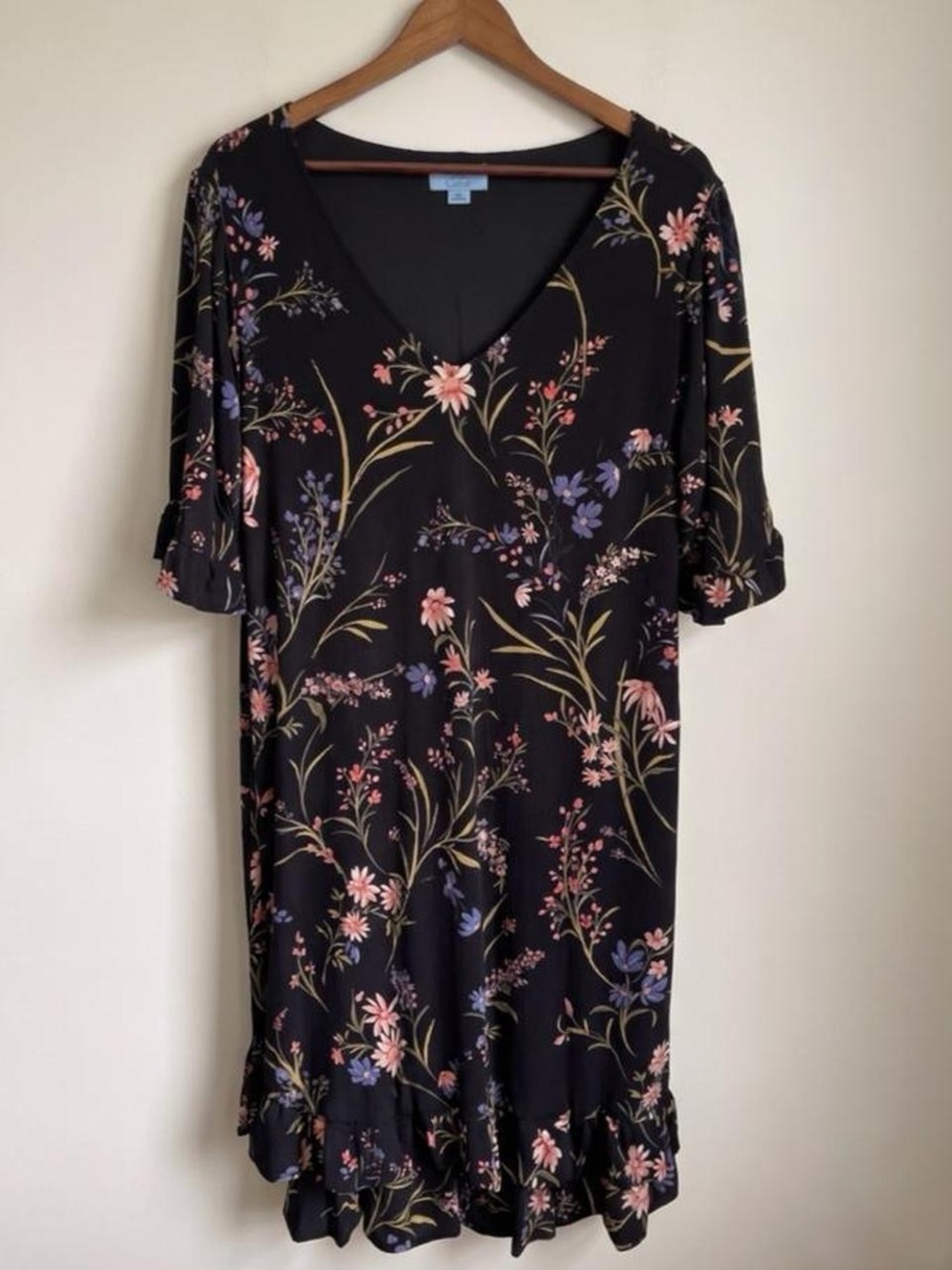 cottagecore boho floral multicolor short flutter sleeve v neck maxi dress 2X